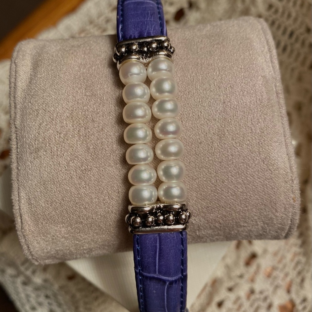 Honora Double Row Pearl Periwinkle Blue Buckle Bracelet